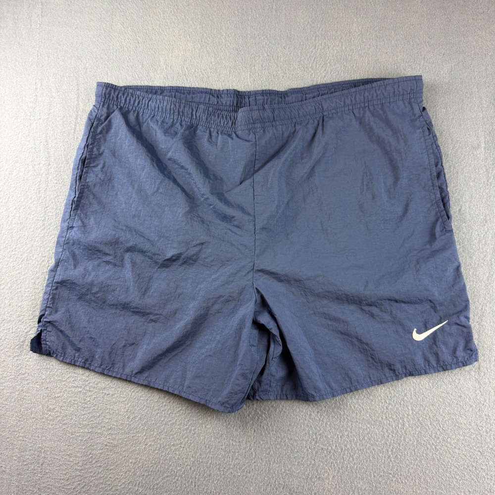 Vintage Nike Swim Trunks Men's M Blue Spellout Nylon Lined Y2K 90s Board Shorts